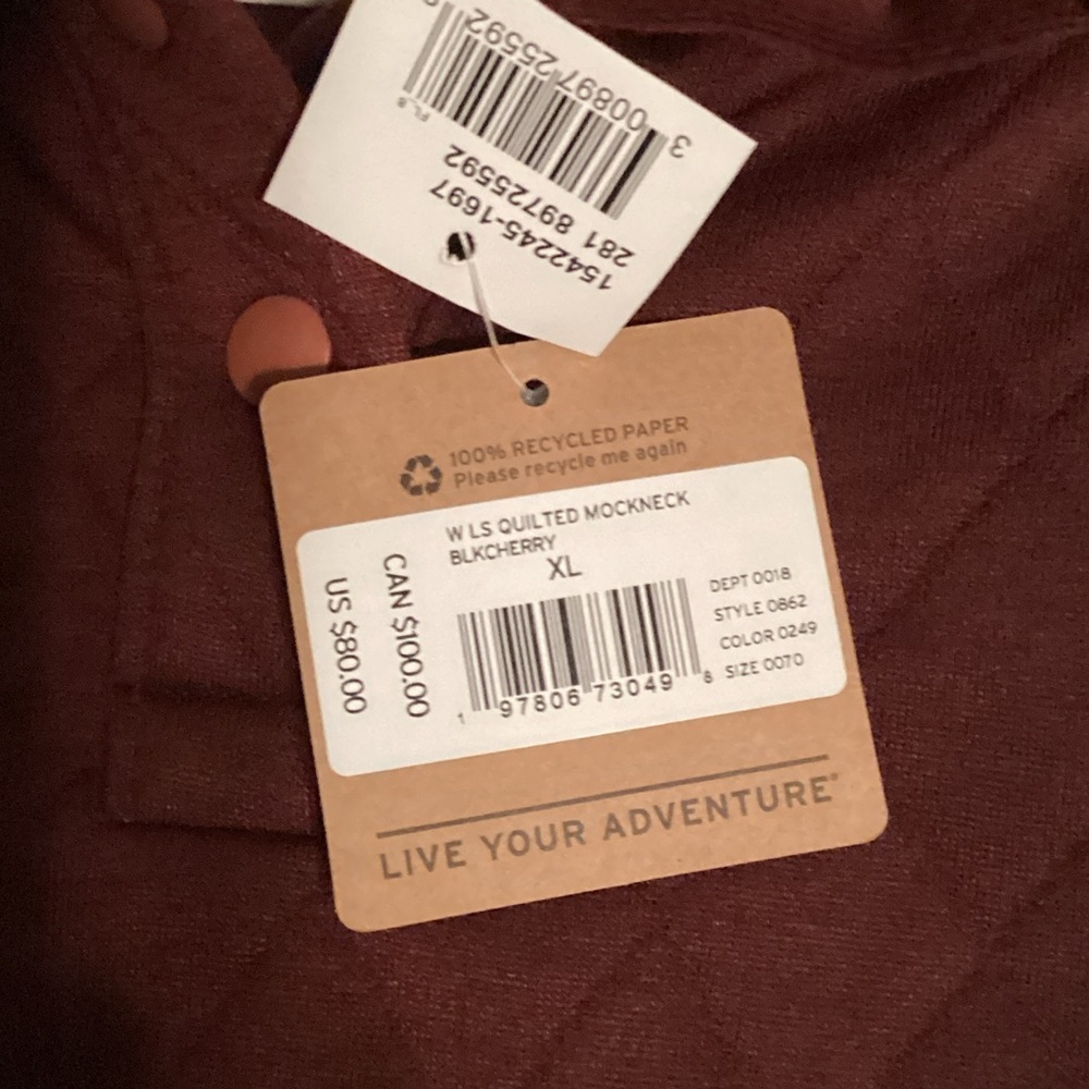 Eddie Bauer Quilted Pullover Hoodie - BurgundySizeXL . NWT - Picture 4 of 7